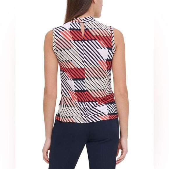 Tommy Hilfiger Women's Printed Knot Neck Shell Blue Size Large‎ - Picture 3 of 12